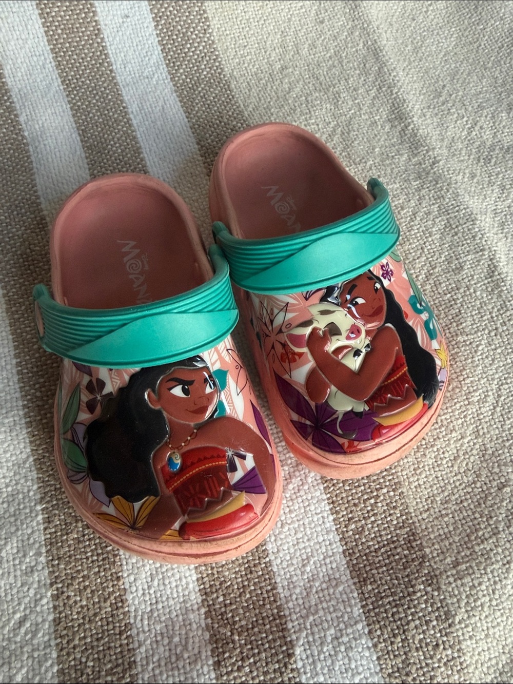 Disney Coral and Teal Girls Slip-On Sandals with Character Art